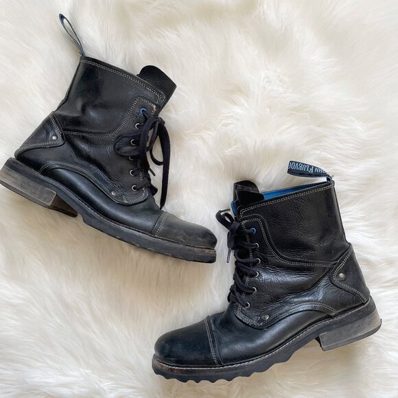John Fluevog Black Warren DDTF Atlas Leather 6-Eye Combat Boots - Picture 1 of 10